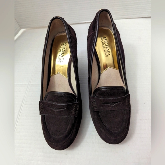 Michael Michael Kors Rory Loafer Coffee Wedge Pumps High Heel Size 6 1/2M - Picture 3 of 9